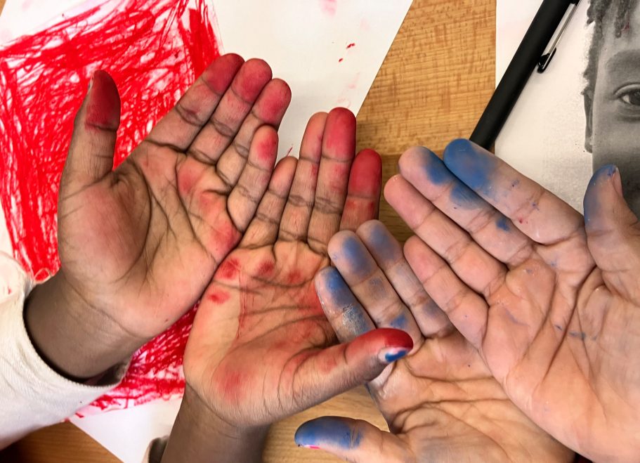 KS1 Monoprint messy hands